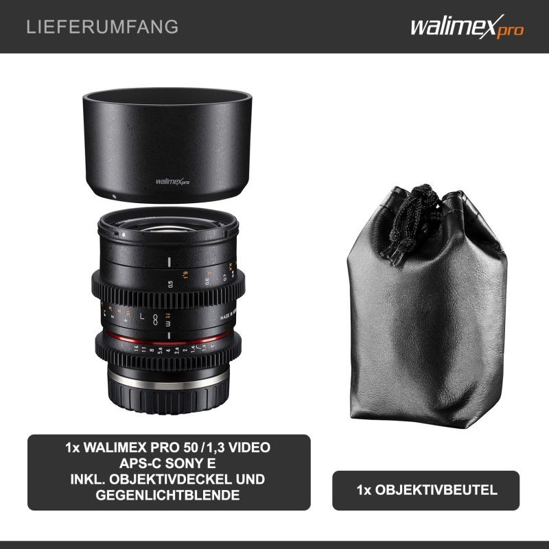 Walimex Pro 21146 50 mm T1,3 videobjektivi Sony E -bajonetille