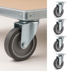 Kääntyvät kuljetuspyörät 4 kpl, 100 mm, 80 kg/pyörä, jarruttomat, musta muovi, kiinnityslevyllä