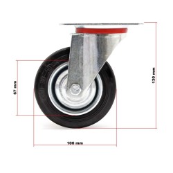 Kääntyvät kuljetuspyörät 4 kpl, kokumipyörät 100 mm, 70 kg/kpl, musta