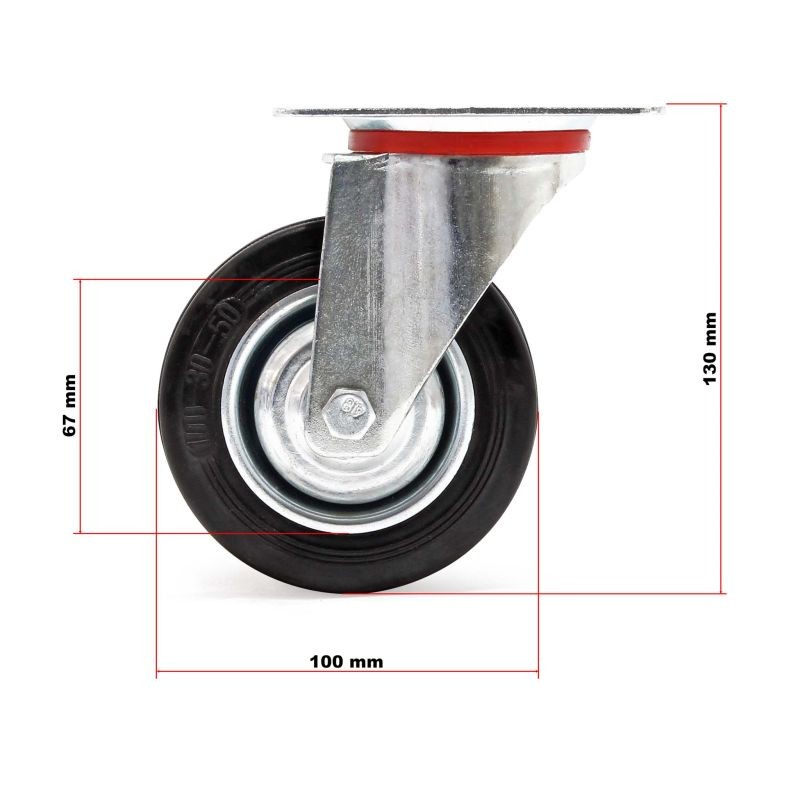 Kääntyvät kuljetuspyörät 4 kpl, kokumipyörät 100 mm, 70 kg/kpl, musta