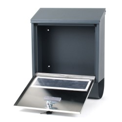 Seinäpostilaatikko V37 antrasiitti ja ruostumaton teräs 305 x 105 x 385 mm, lukolla ja sanomalehtitelineellä