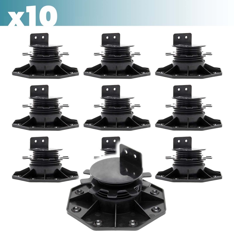 XPOtool Säädettävät terassijalat 10 kpl, 33–64 mm, 2700 kg, musta