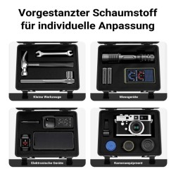Universaali suojalaukku 33,2 x 26,1 x 4,9 cm, ABS-muovi, kuutiomuotoinen vaahtomuovi, musta, kantohihna