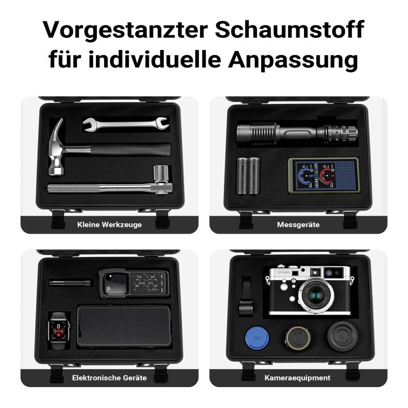 Universaali suojalaukku 33,2 x 26,1 x 4,9 cm, ABS-muovi, kuutiomuotoinen vaahtomuovi, musta, kantohihna
