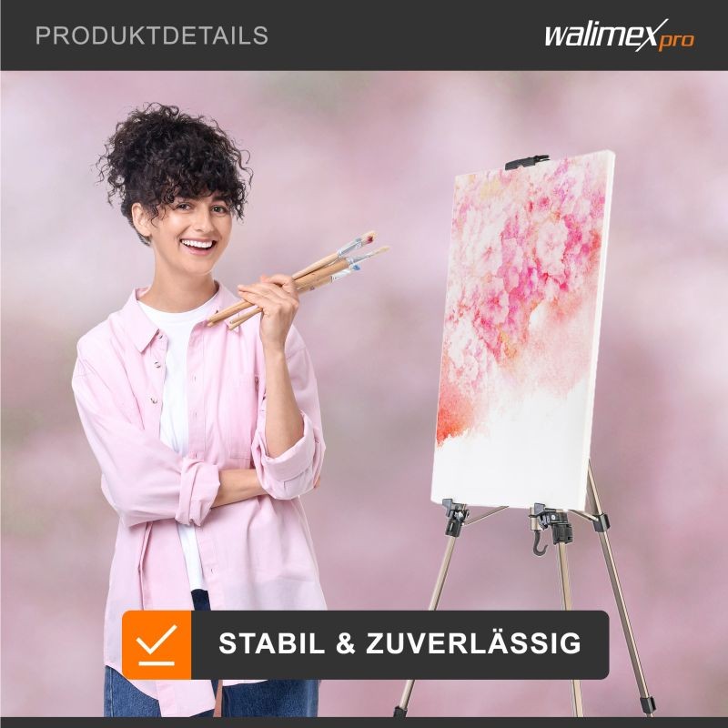 Walimex pro Alumiininen maalausteline XL 60-180 cm, kankaille max 140 cm, sisältää kantolaukun