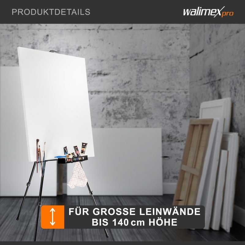 Walimex pro Alumiininen maalausteline XL 60-180 cm, kankaille max 140 cm, sisältää kantolaukun