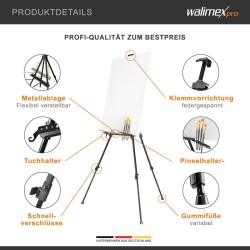 Walimex pro Alumiininen maalausteline XL 60-180 cm, kankaille max 140 cm, sisältää kantolaukun
