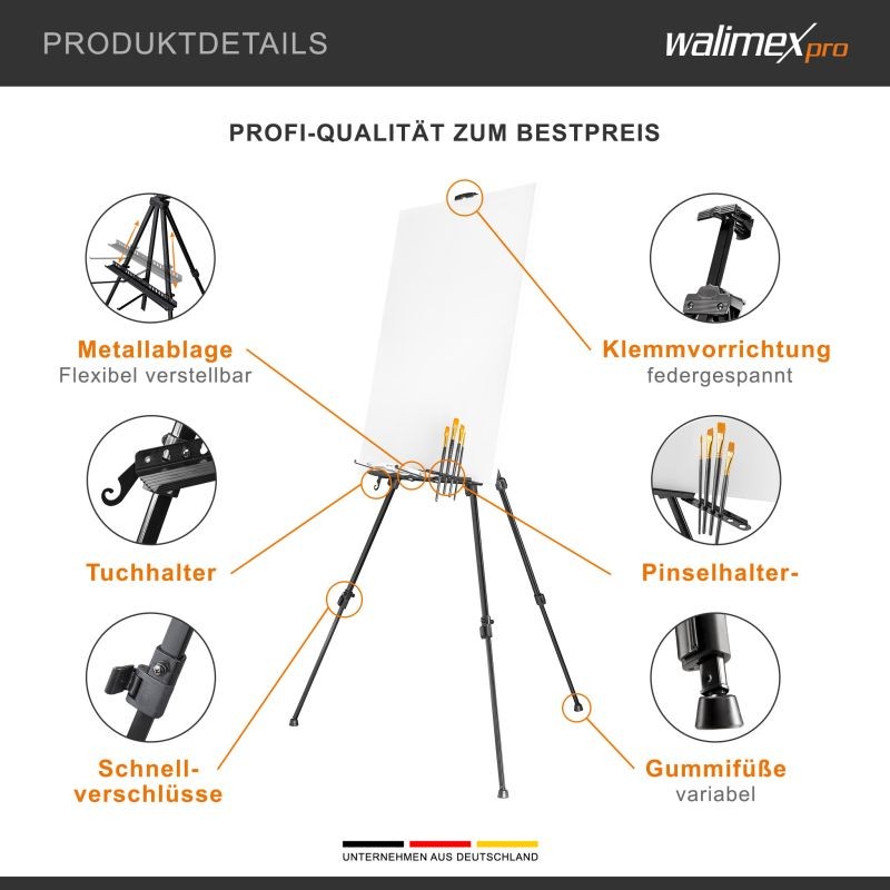 Walimex pro Alumiininen maalausteline XL 60-180 cm, kankaille max 140 cm, sisältää kantolaukun