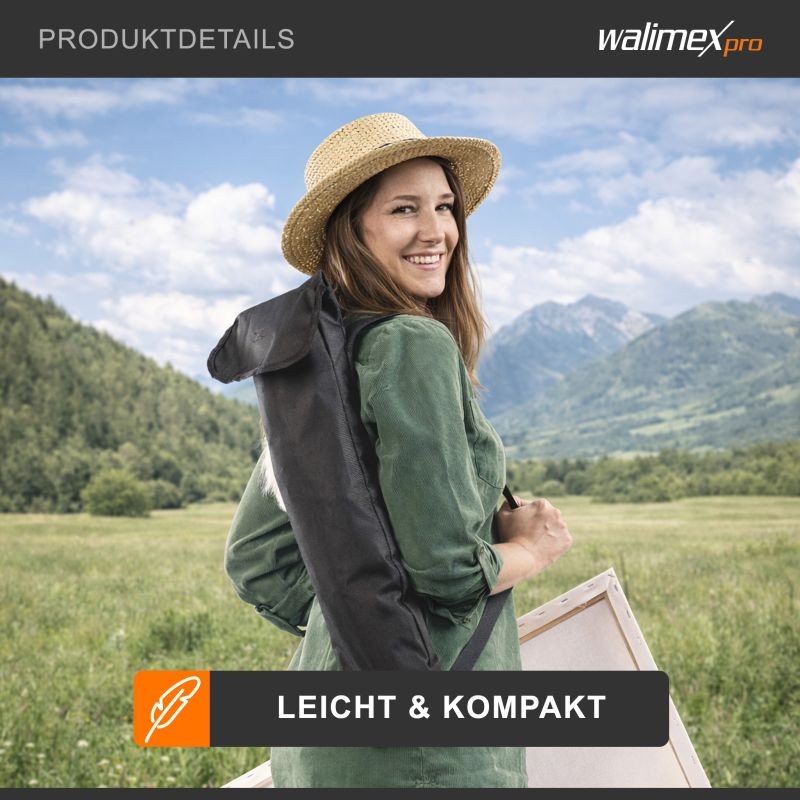 Walimex pro Alumiininen maalausteline XL 60-180 cm, kankaille max 140 cm, sisältää kantolaukun