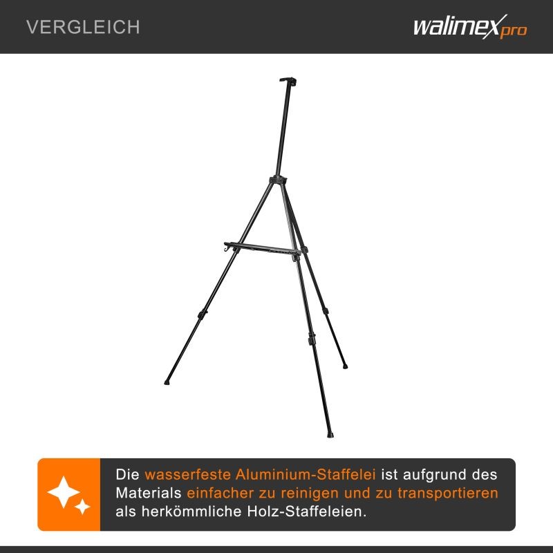 Walimex pro Alumiininen maalausteline XL 60-180 cm, kankaille max 140 cm, sisältää kantolaukun