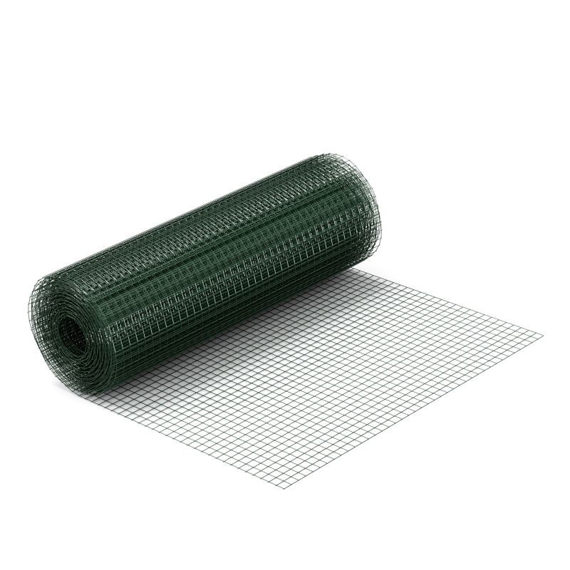 Vihreä PVC-pinnoitettu teräsverkko 0,5 x 10 m, 25 x 25 mm, 1,42 mm, sinkitty