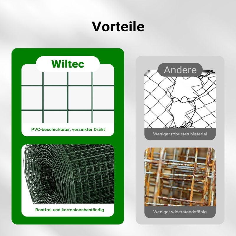 Vihreä PVC-pinnoitettu teräsverkko 0,5 x 10 m, 25 x 25 mm, 1,42 mm, sinkitty