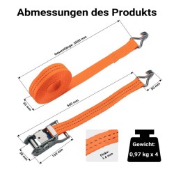 XPOtool Kuormahihnat rätskällä 3000 daN, 4 kpl, 6 m, 35 mm, polyesteri, autojen kuljetukseen