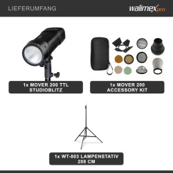 Walimex pro Mover 200 TTL akkukäyttöinen studiosalama setti 200 W TTL HSS 2 4 GHz WT 803 valojalusta