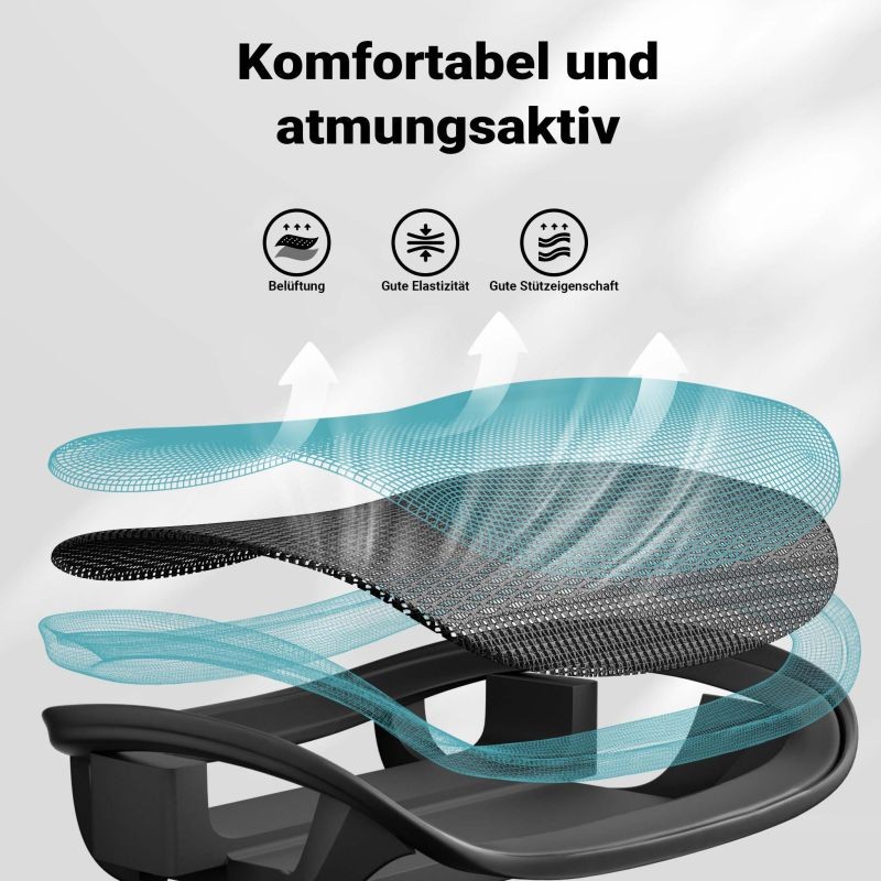 Ergonominen työtuoli, musta, säädettävä niskatuki, selkänoja ja käsinojat, max 150 kg