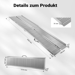 Siirrettävä alumiininen pyörätuoliramppi, kaksinkertaisesti taitettava, 243 cm, 272 kg