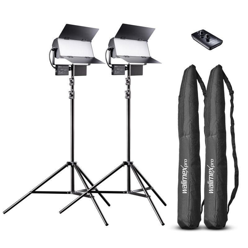 Walimex pro Sirius 160 Daylight LED-paneelivalaisinsetti 2 kpl, 2 jalustaa ja kaukosäädin, 65 W, 5600 K