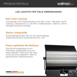 Walimex pro Sirius 160 Daylight LED-paneelivalaisinsetti 2 kpl, 2 jalustaa ja kaukosäädin, 65 W, 5600 K