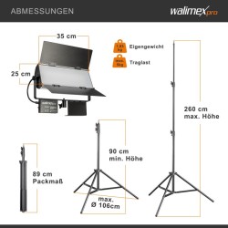 Walimex pro Sirius 160 Daylight LED-paneelivalaisinsetti 2 kpl, 2 jalustaa ja kaukosäädin, 65 W, 5600 K
