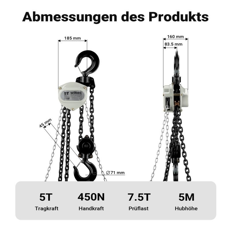 Manuaalinen ketjunostin 5 t, nostokorkeus 5 m