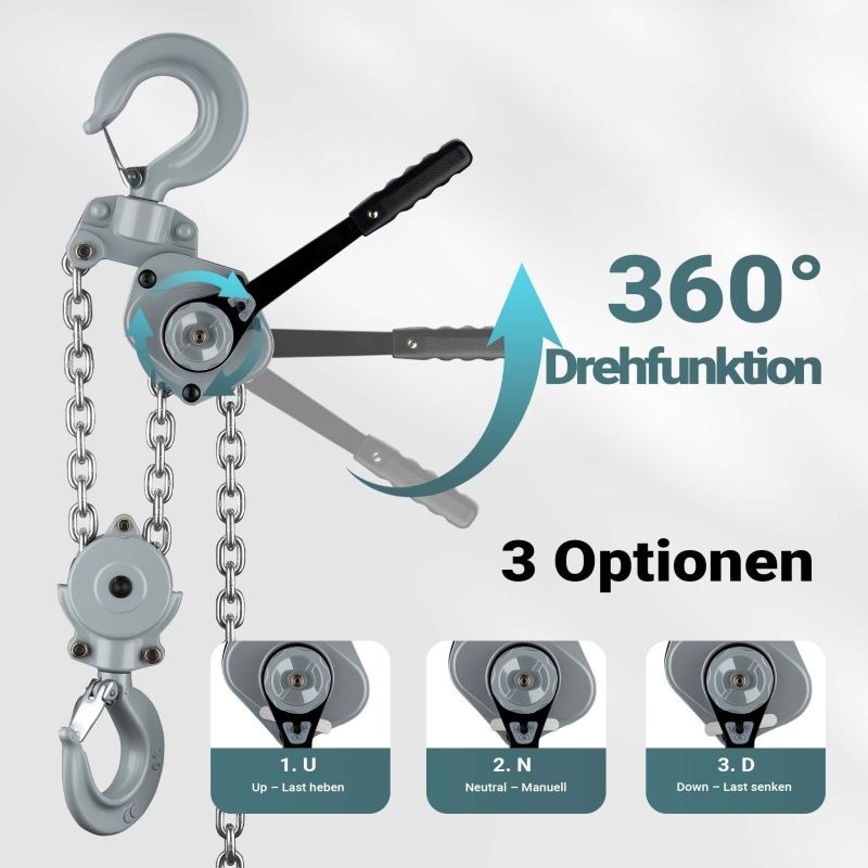 Ketjunostin 6 t, alumiinirunko, nostokorkeus 1,5 m