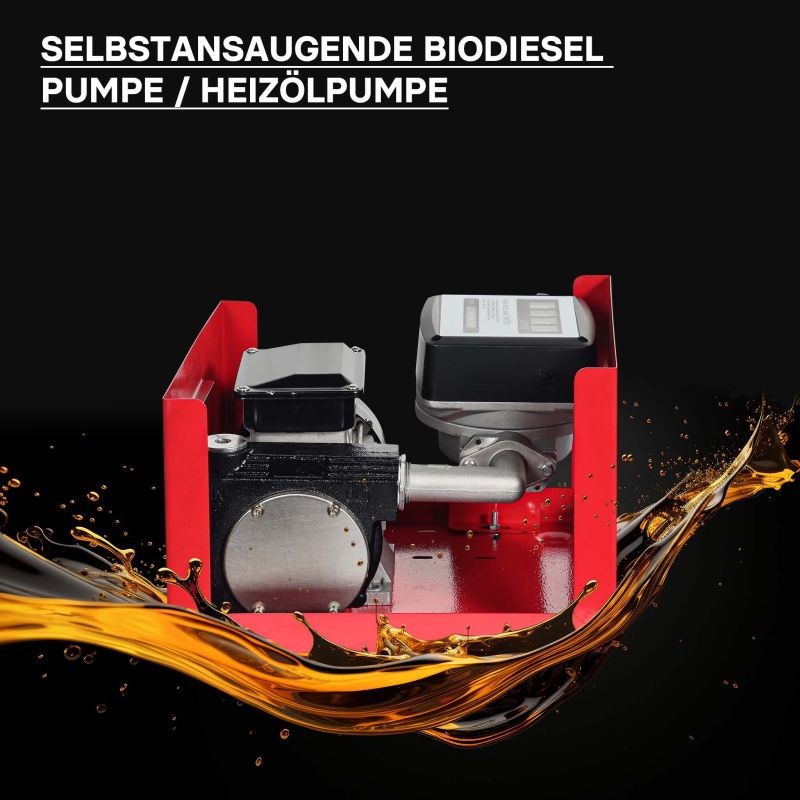 Diesel- ja lämmitysöljypumppu 750W 230V 80l/min, itseimevä, automaattinen täyttöpistooli