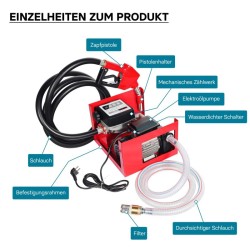 Diesel- ja lämmitysöljypumppu 750W 230V 80l/min, itseimevä, automaattinen täyttöpistooli