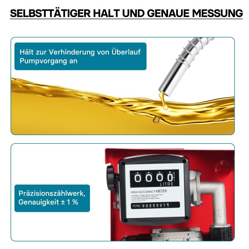 Diesel- ja lämmitysöljypumppu 750W 230V 80l/min, itseimevä, automaattinen täyttöpistooli