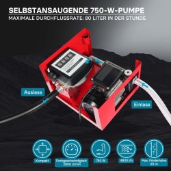 Diesel- ja lämmitysöljypumppu 750W 230V 80l/min, itseimevä, automaattinen täyttöpistooli