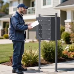 10 lokeroinen postilaatikkojärjestelmä antrasiitti 945 x 270 x 1500 mm jalustalla