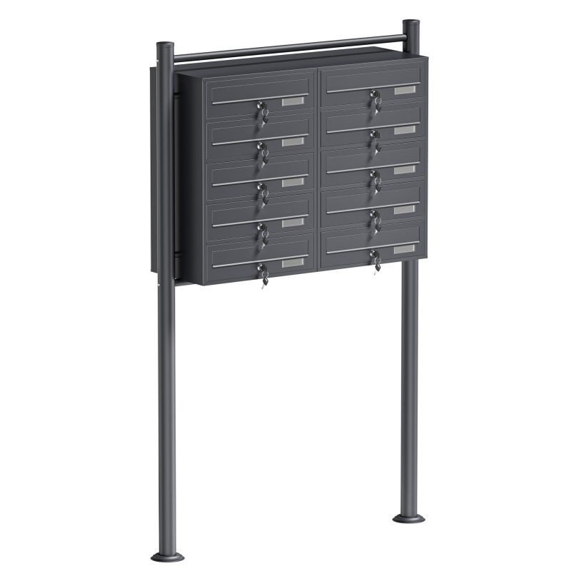 10-lokeroinen postilaatikkojärjestelmä, antrasiitti, 945 x 270 x 1500 mm, jalustalla