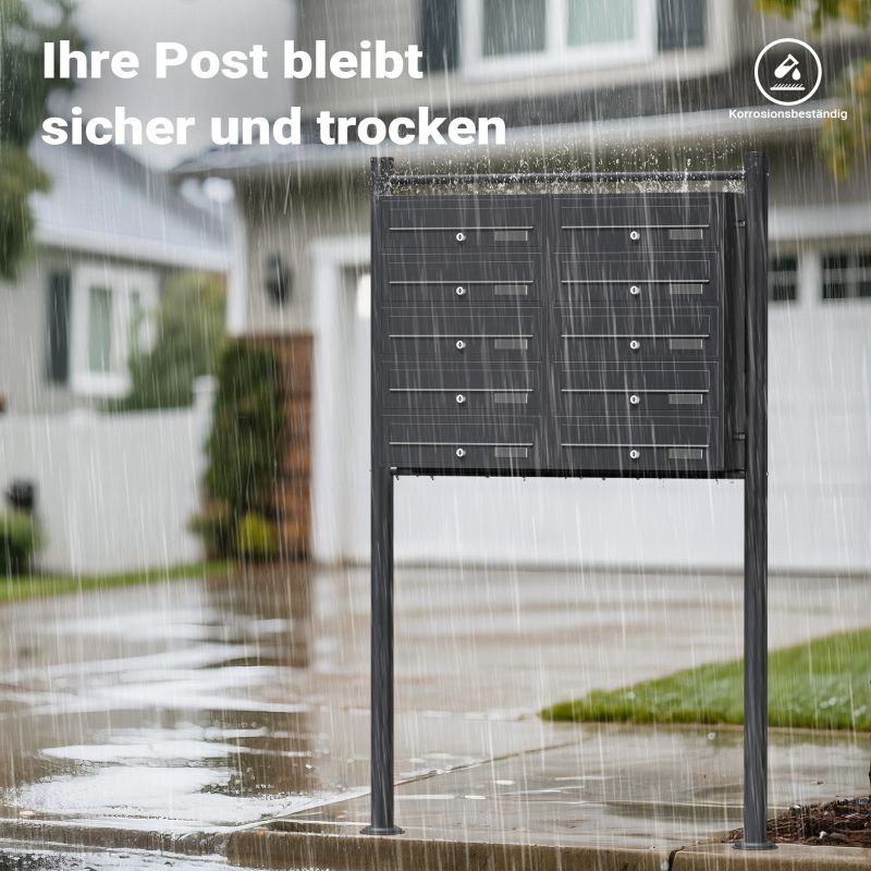 10-lokeroinen postilaatikkojärjestelmä, antrasiitti, 945 x 270 x 1500 mm, jalustalla