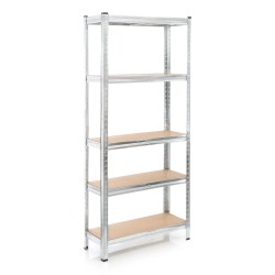 Kuormahylly 75x30x174 cm, 5 hyllytasoa, kantavuus 875 kg, sinkitty teräs ja MDF, hopea