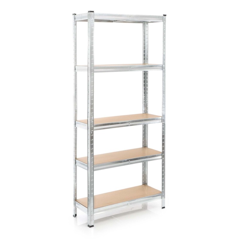 Kuormahylly 75x30x174 cm, 5 hyllytasoa, kantavuus 875 kg, sinkitty teräs ja MDF, hopea