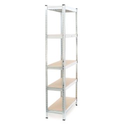 Kuormahylly 75x30x174 cm, 5 hyllytasoa, kantavuus 875 kg, sinkitty teräs ja MDF, hopea