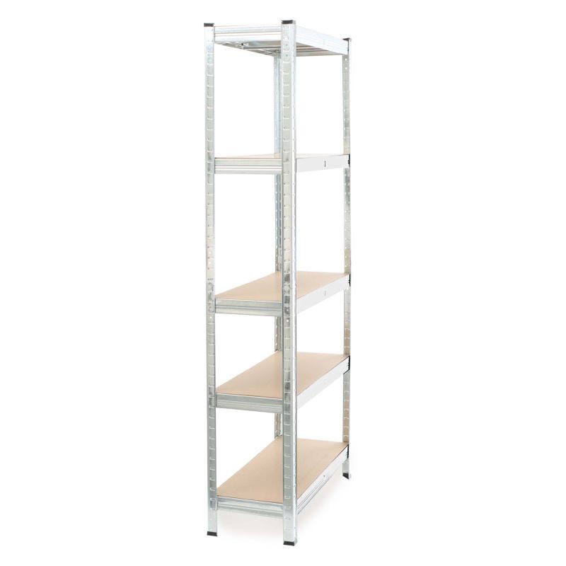 Kuormahylly 75x30x174 cm, 5 hyllytasoa, kantavuus 875 kg, sinkitty teräs ja MDF, hopea