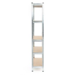 Kuormahylly 75x30x174 cm, 5 hyllytasoa, kantavuus 875 kg, sinkitty teräs ja MDF, hopea