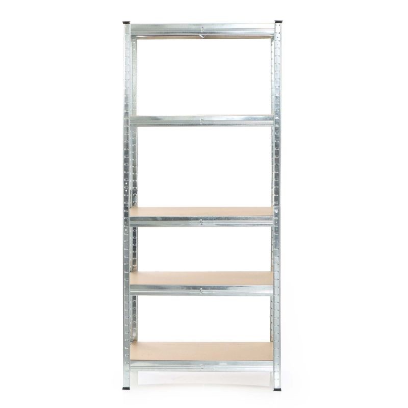 Kuormahylly 75x30x174 cm, 5 hyllytasoa, kantavuus 875 kg, sinkitty teräs ja MDF, hopea