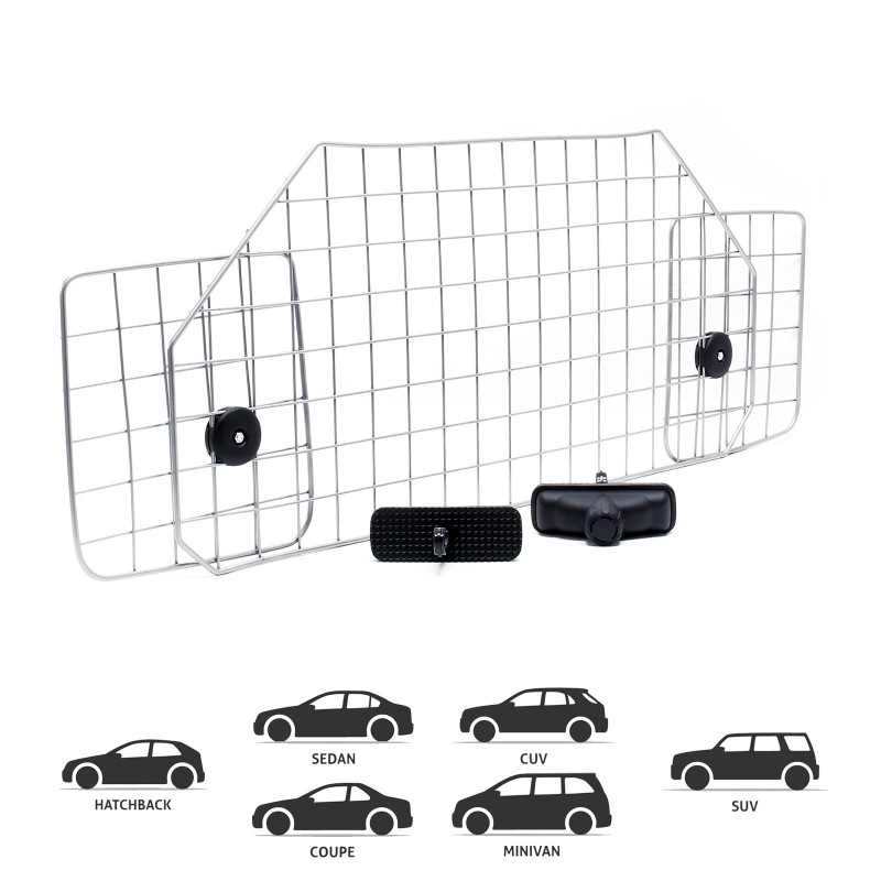 Säädettävä koiraportti autoon Modell E, 42 cm x 90-128 cm, hopea