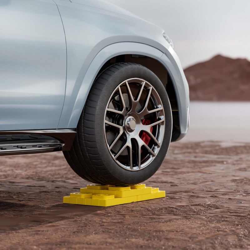 Tukialustat matkailuautoille ja -vaunuille, 10 kpl, HDPE-muovi, 13,5 t, 11,4 cm pinouskorkeus, keltainen