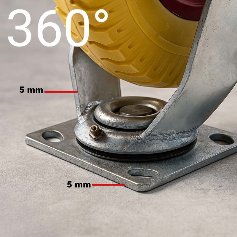 Kääntörulla Ø220 mm, leveys 58 mm, kantavuus 100 kg, keltainen, PU-rengas