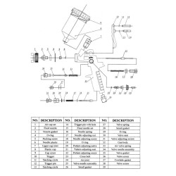 HVLP-ruiskumaalauspistooli H2000P, 0,5 mm ja 0,8 mm suuttimet, 125 ml säiliö, 280 mm suihkuleveys