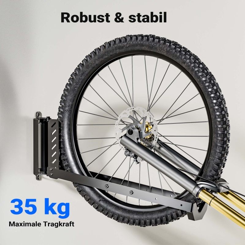 Polkupyöräteline seinään, taitettava ja kääntyvä, musta, teräs, 11,8 x 30,7-34 x 43,8-62,5 cm, max 35 kg