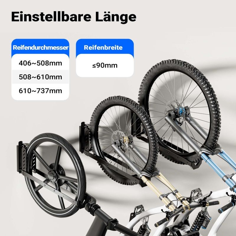 Polkupyöräteline seinään, taitettava ja kääntyvä, musta, teräs, 11,8 x 30,7-34 x 43,8-62,5 cm, max 35 kg