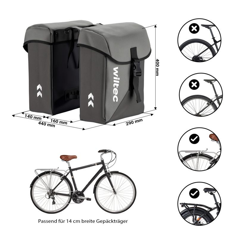Pyörän tavaralaukut, 35 l, vedenhylkivät, harmaa, polyesteri