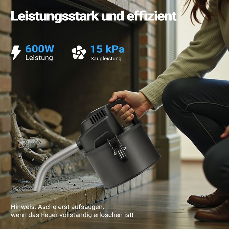 Tuhkaimuri 600 W, 4 l, HEPA-suodatin, takalle ja pelletiuunille, musta