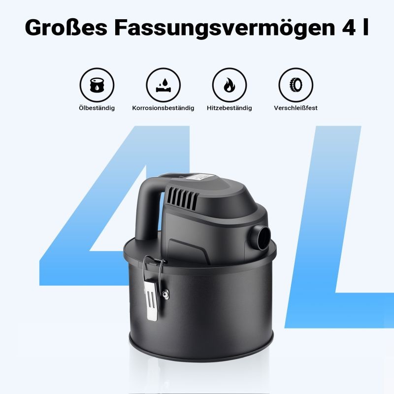 Tuhkaimuri 600 W, 4 l, HEPA-suodatin, takalle ja pelletiuunille, musta