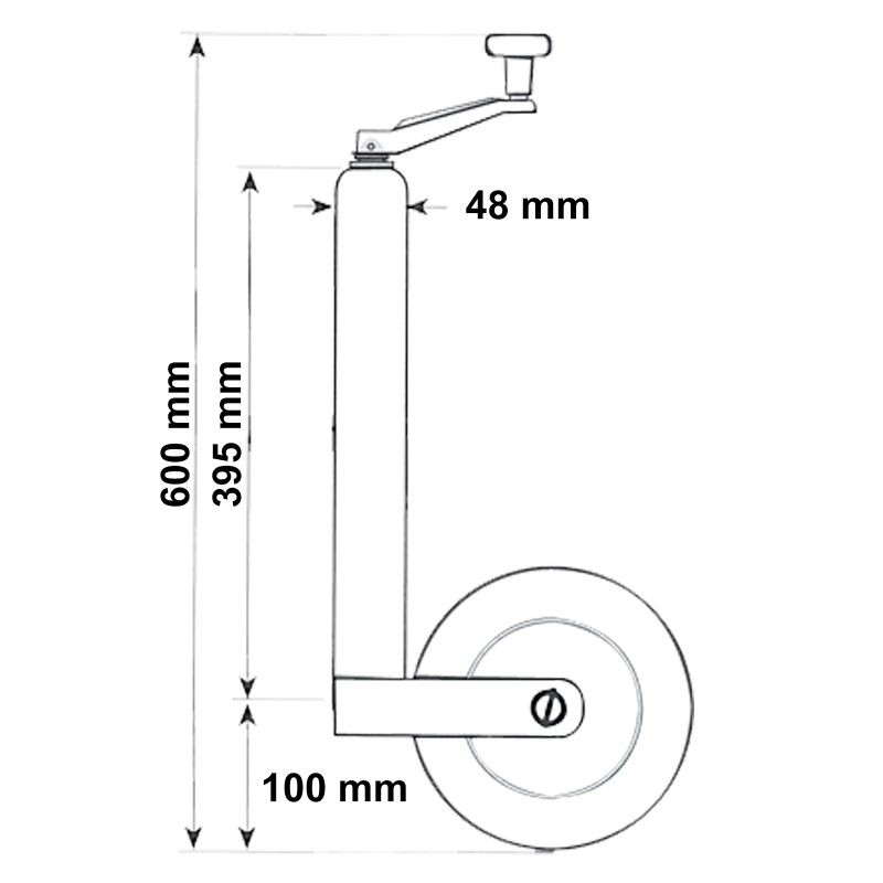 Tukipyörä perävaunulle, 362 kg, ø 48 mm, kampi, 200 mm rengas, sinkitty teräs