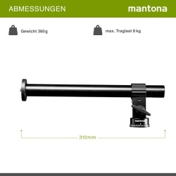 Mantona jalustan jatkovarsi, 310 x 50 x 100 mm, alumiini, musta, kantavuus 8 kg