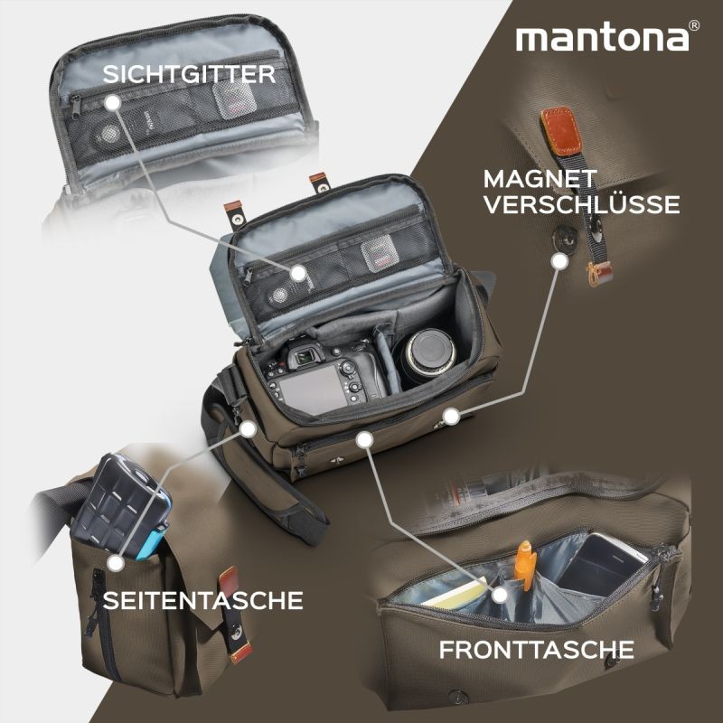 Mantona Milano grande kameralaukku, ruskea, canvas